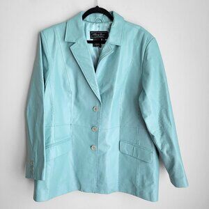 Terry Lewis Classic Luxuries Teal 100% Leather Vintage 90s Jacket